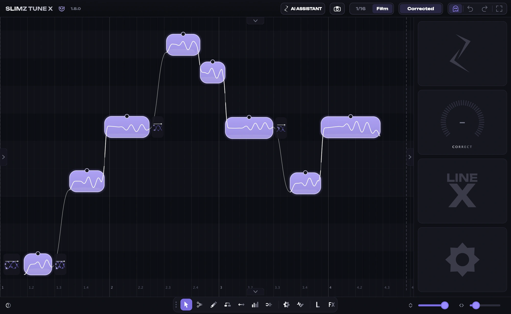 Интерфейс SLIMZ TUNE X с нотами вокала