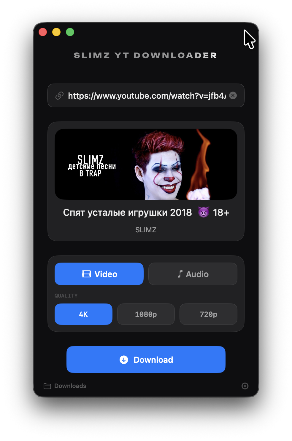 Интерфейс SLIMZ YT DOWNLOADER
